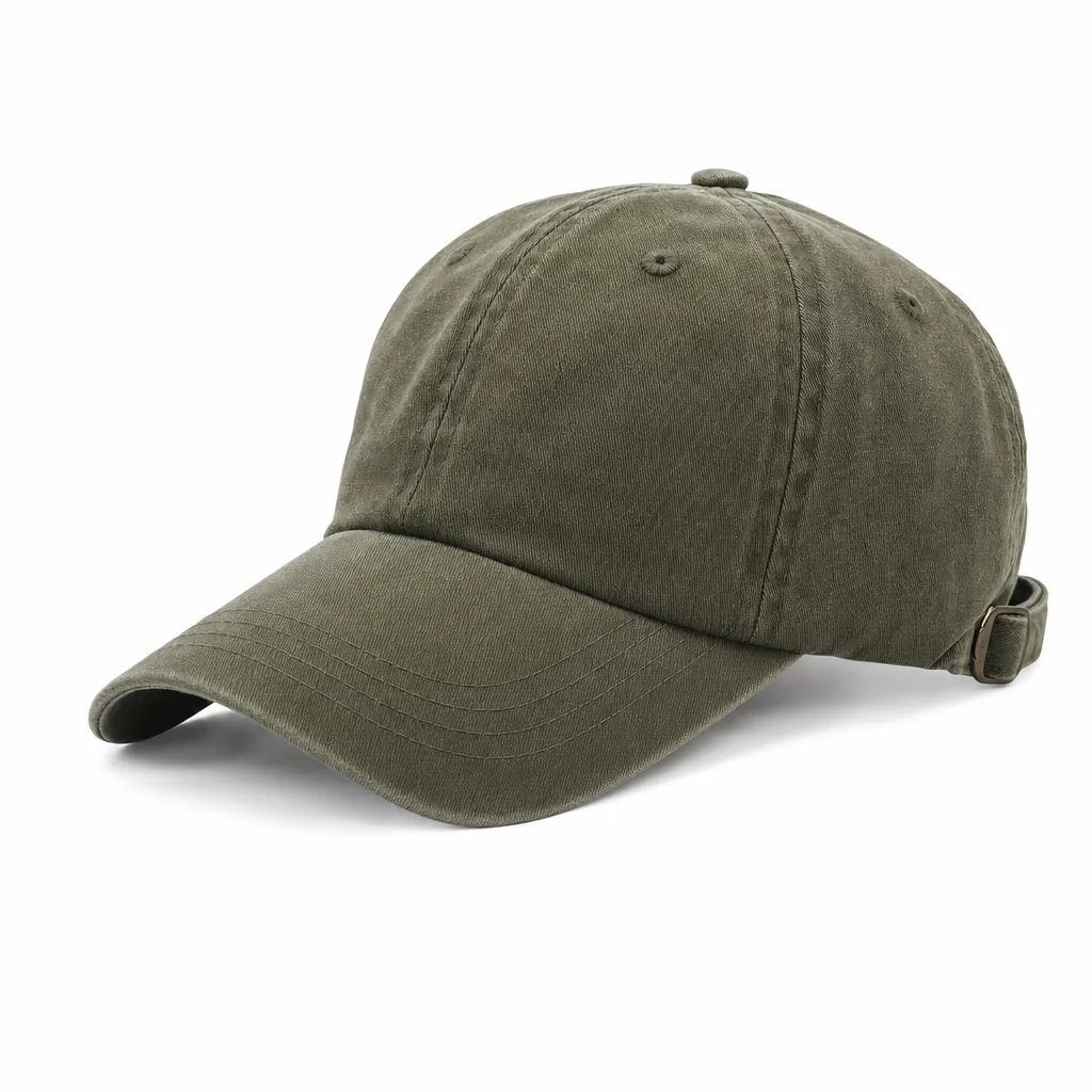 Unstructured washed cotton dad hat with antique brass slide buckle and tonal embroidery