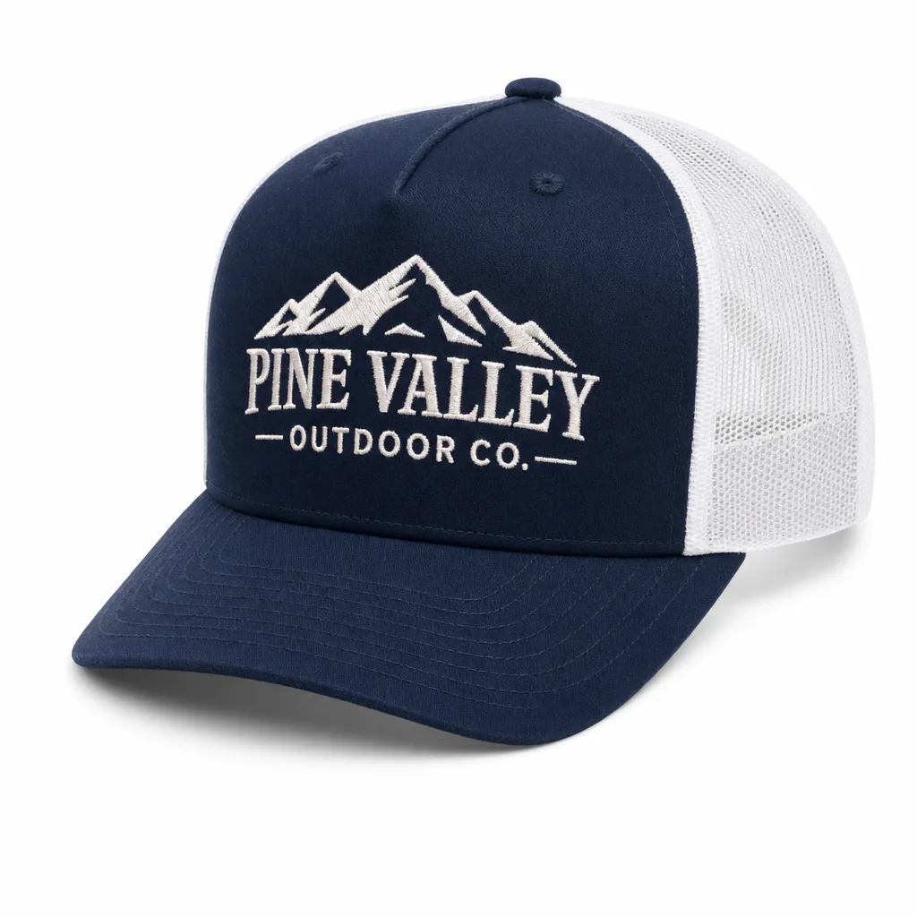 Custom 5-panel trucker hat with foam front and breathable polyester mesh back